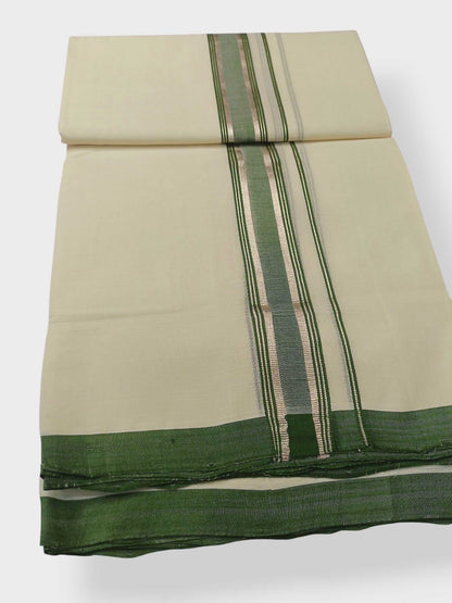 Balaramapuram Handloom Double Mundu Pure Cotton with Green Design