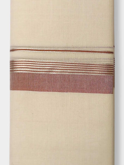Balaramapuram Handloom Double Mundu Pure Cotton with Brown Border