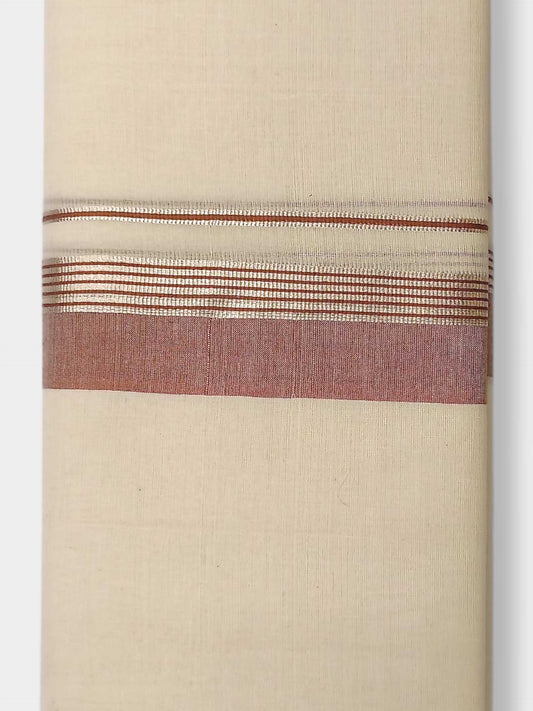 Balaramapuram Handloom Double Mundu Pure Cotton with Brown Border