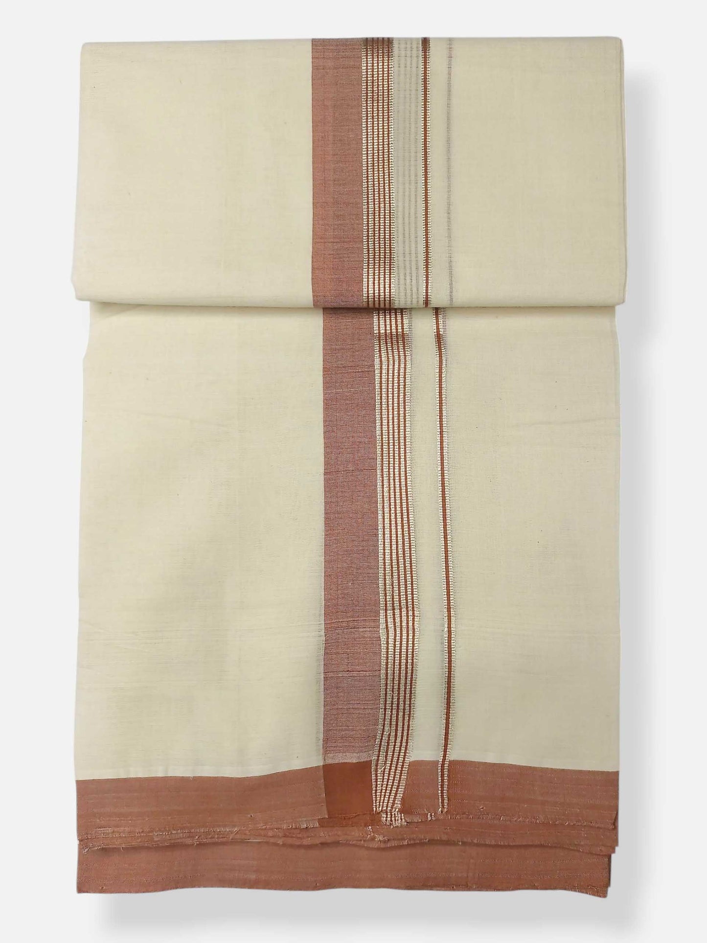 Balaramapuram Handloom Double Mundu Pure Cotton with Brown Border