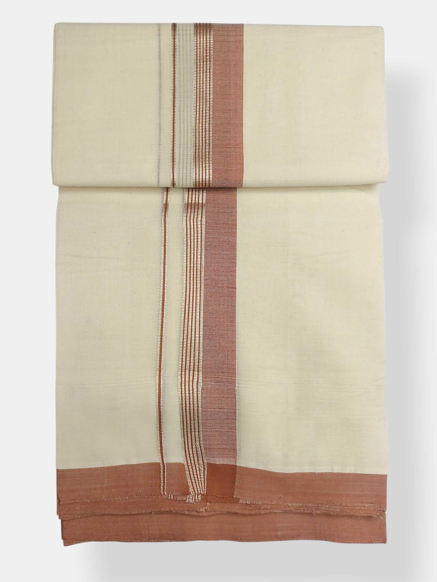 Balaramapuram Handloom Double Mundu Pure Cotton with Brown Border