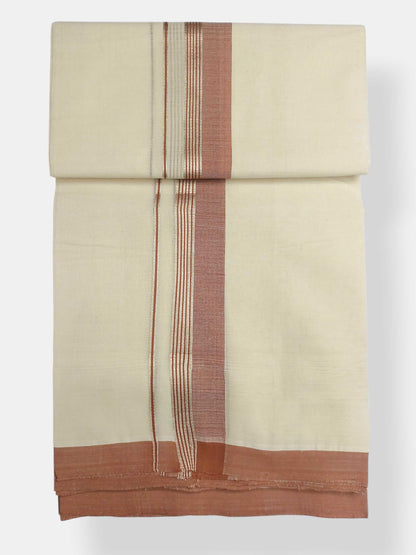 Balaramapuram Handloom Double Mundu Pure Cotton with Brown Border