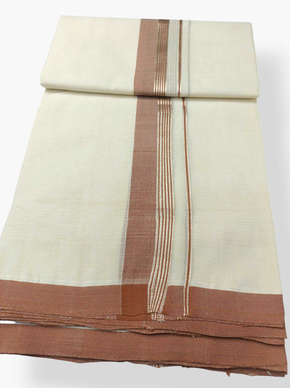 Balaramapuram Handloom Double Mundu Pure Cotton with Brown Border
