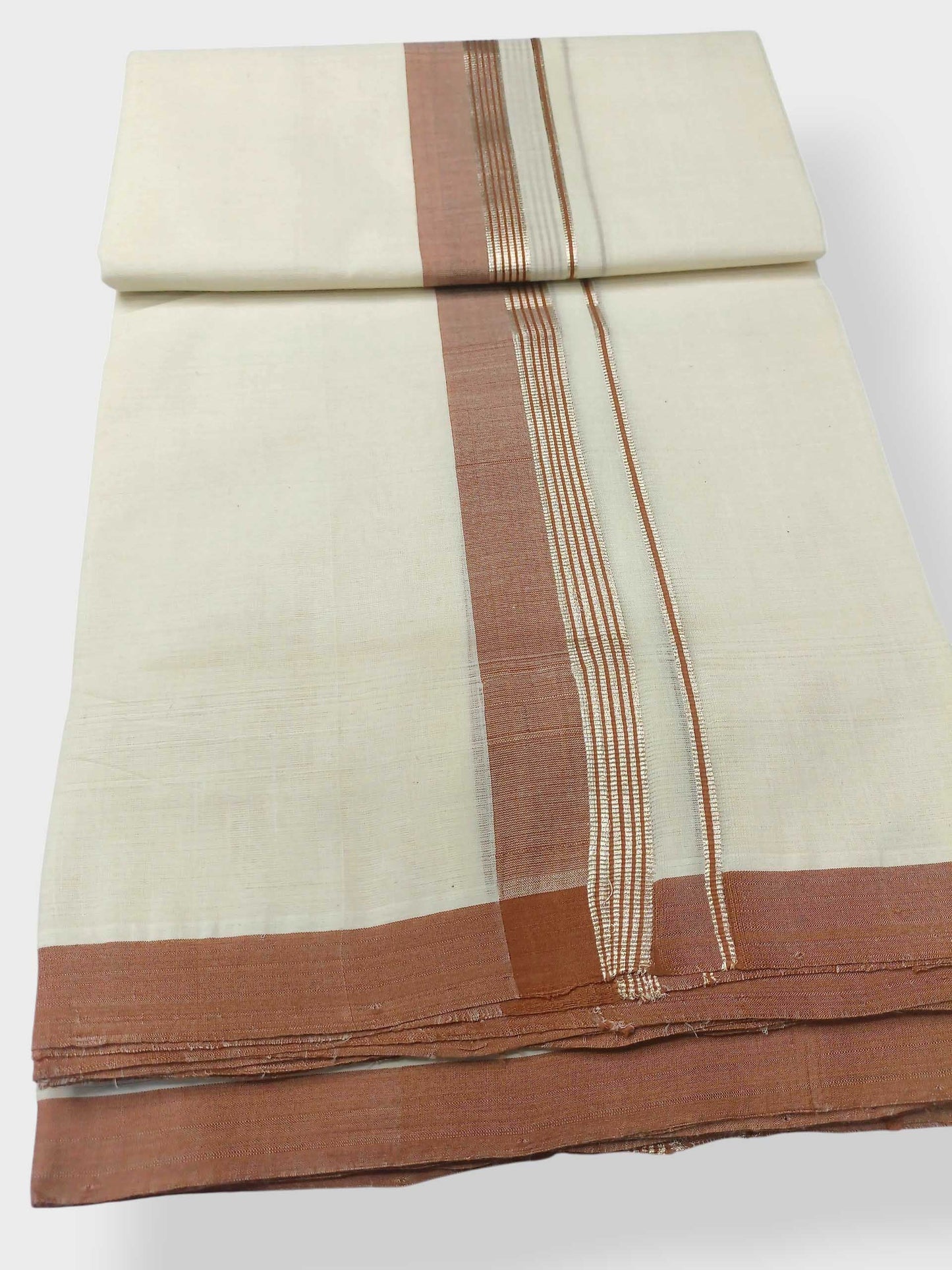 Balaramapuram Handloom Double Mundu Pure Cotton with Brown Border
