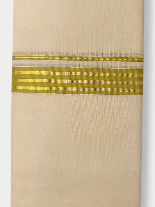 Balaramapuram Handloom Double Mundu Pure Cotton with Yellow Green Border