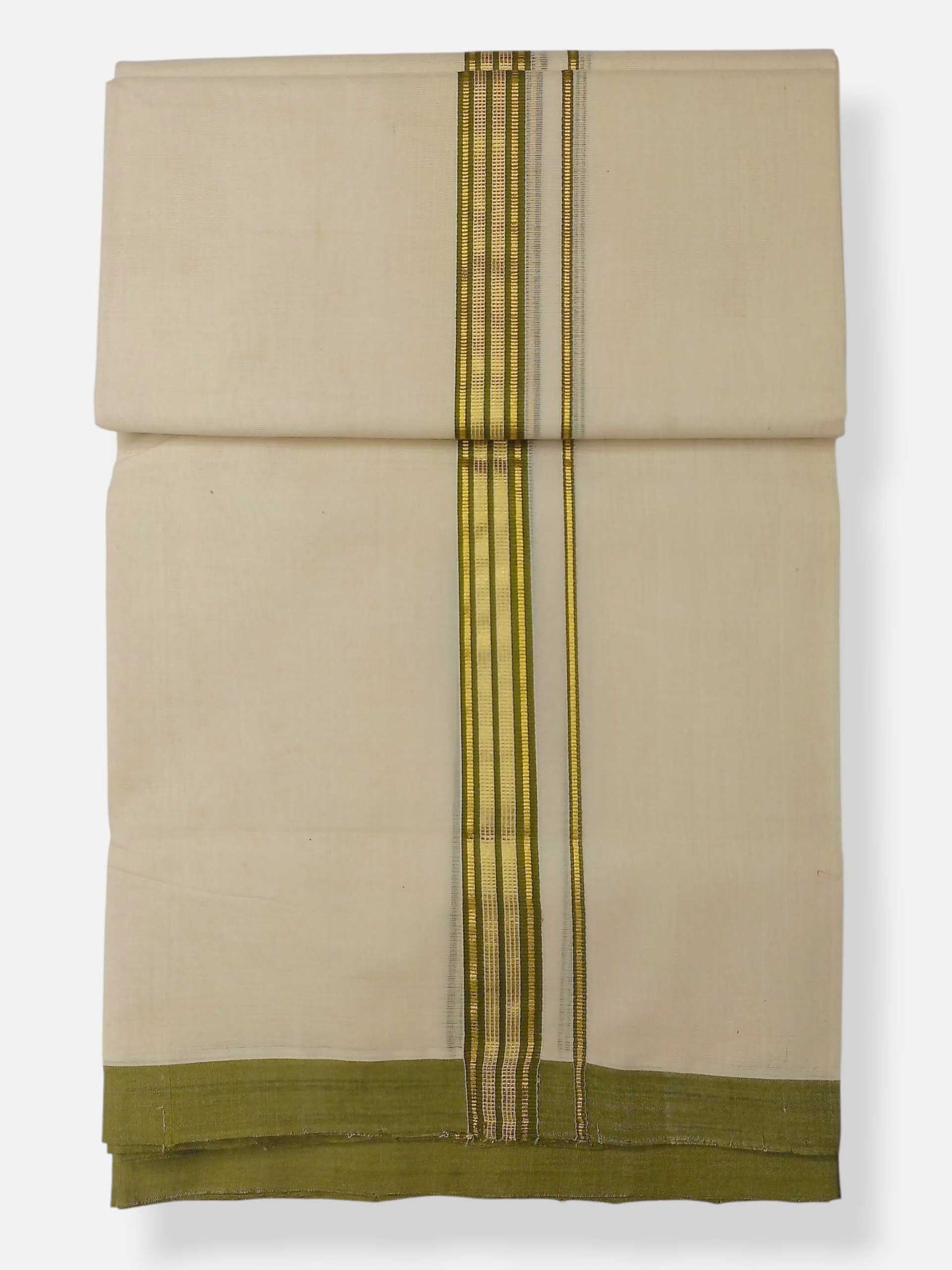 Balaramapuram Handloom Double Mundu Pure Cotton with Green Border