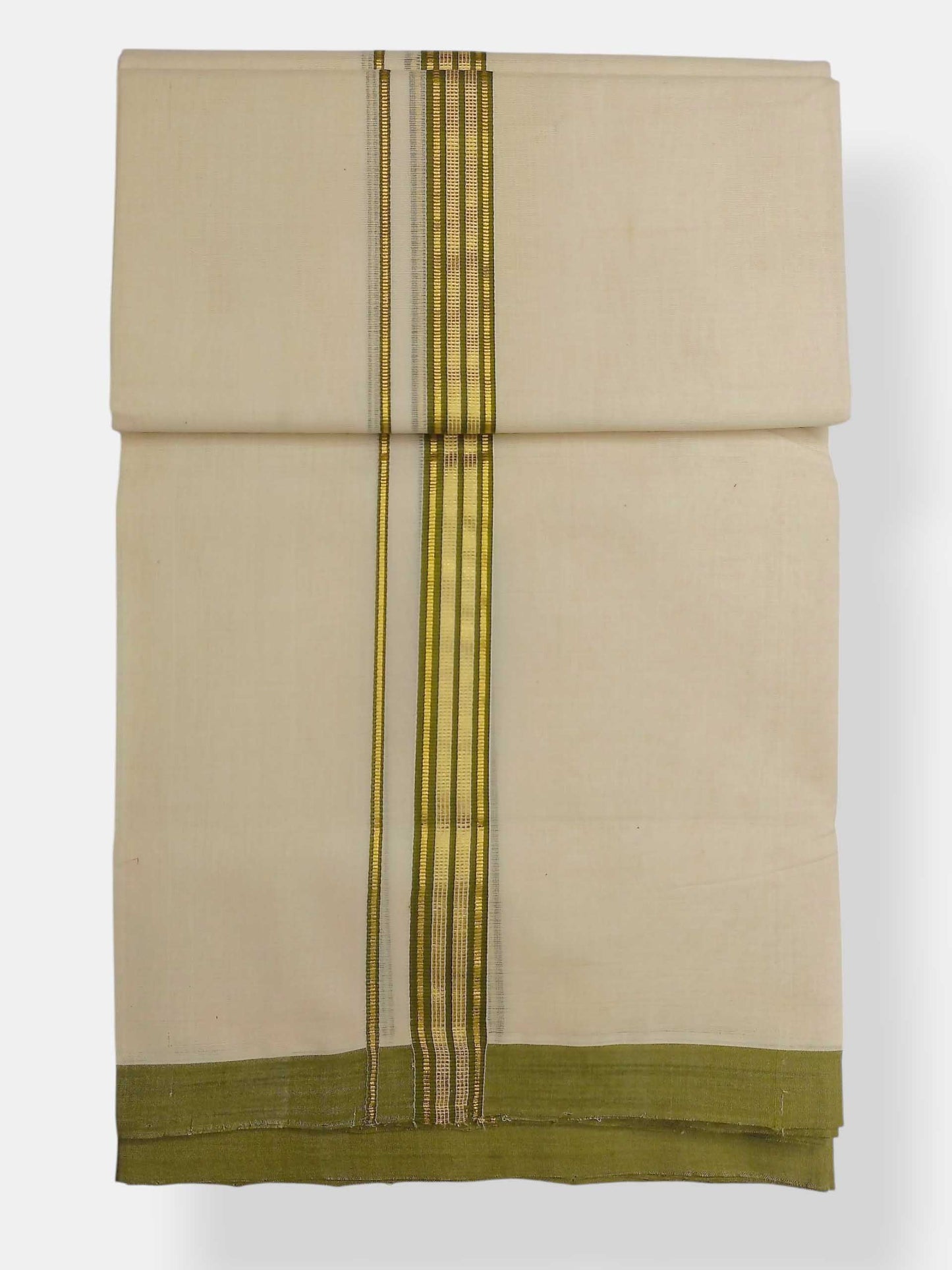 Balaramapuram Handloom Double Mundu Pure Cotton with Green Border