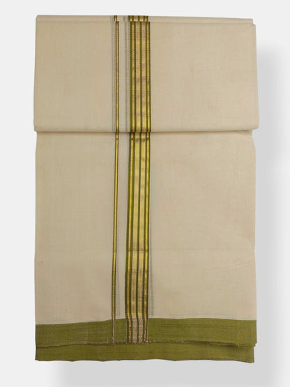 Balaramapuram Handloom Double Mundu Pure Cotton with Green Border