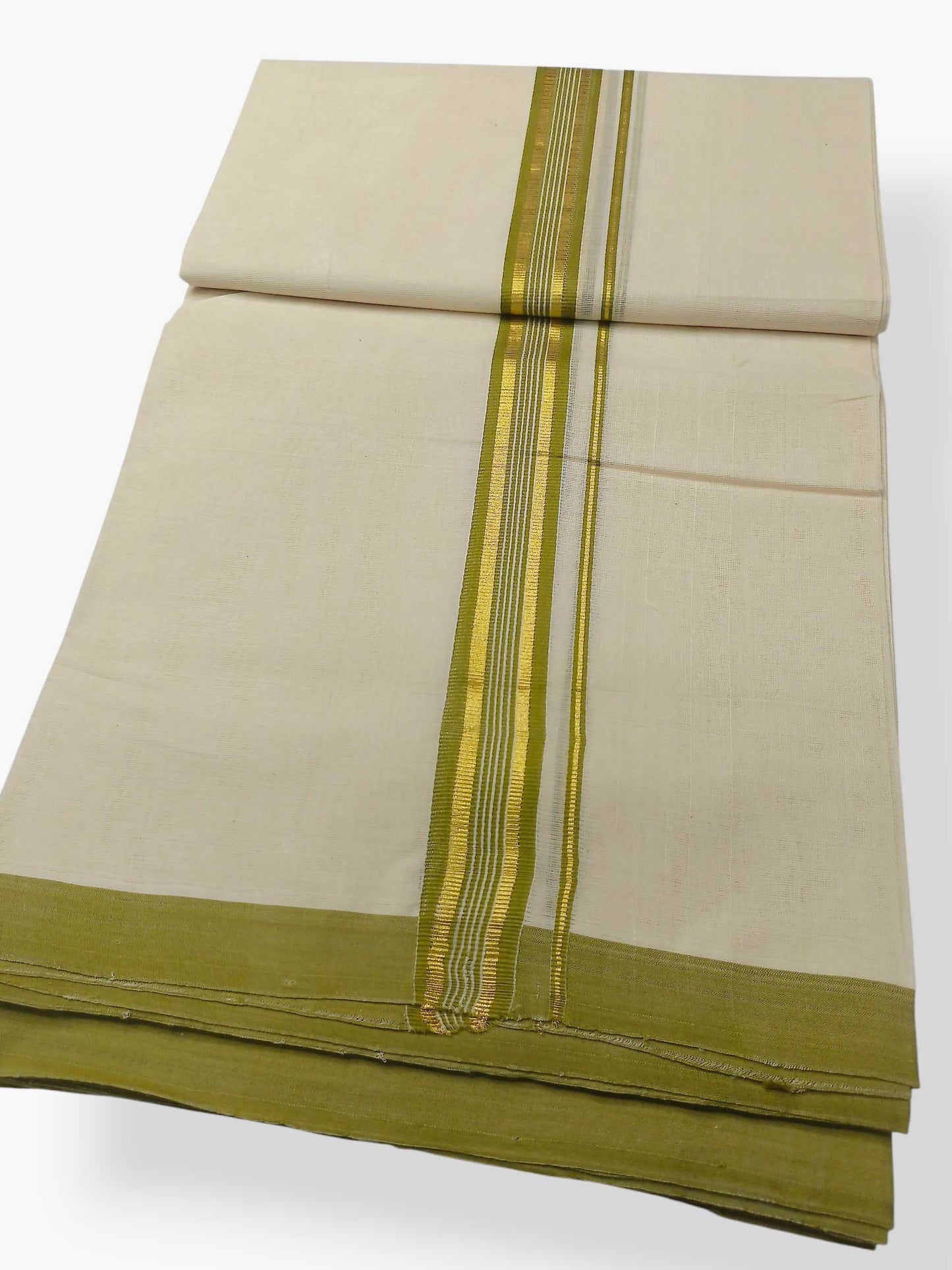 Balaramapuram Handloom Double Mundu Pure Cotton with Green Border
