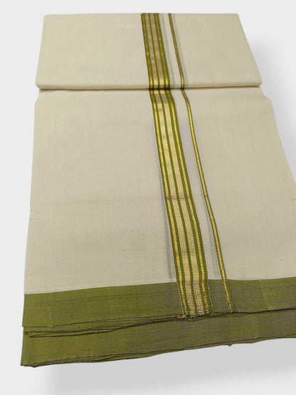 Balaramapuram Handloom Double Mundu Pure Cotton with Green Border