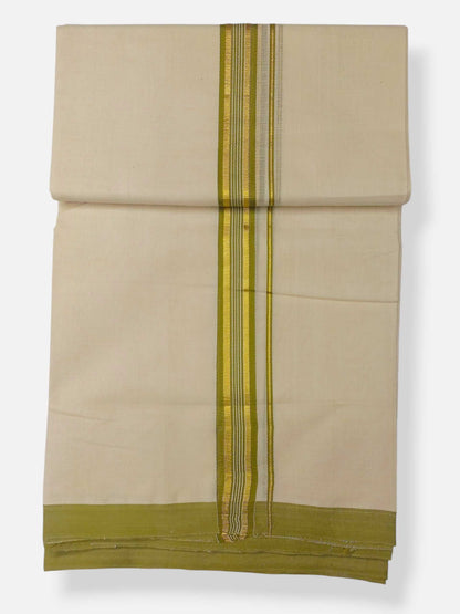 Balaramapuram Handloom Double Mundu Pure Cotton with Green Border