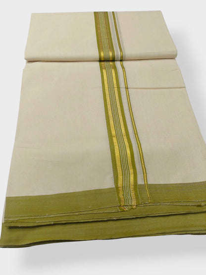 Balaramapuram Handloom Double Mundu Pure Cotton with Green Border