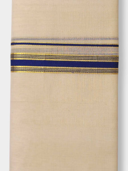 Balaramapuram Handloom Double Mundu Pure Cotton with Blue Border