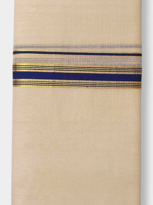 Balaramapuram Handloom Double Mundu Pure Cotton with Blue Border