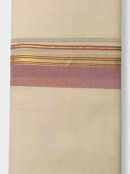 Balaramapuram Handloom Double Mundu Pure Cotton with Pink Border