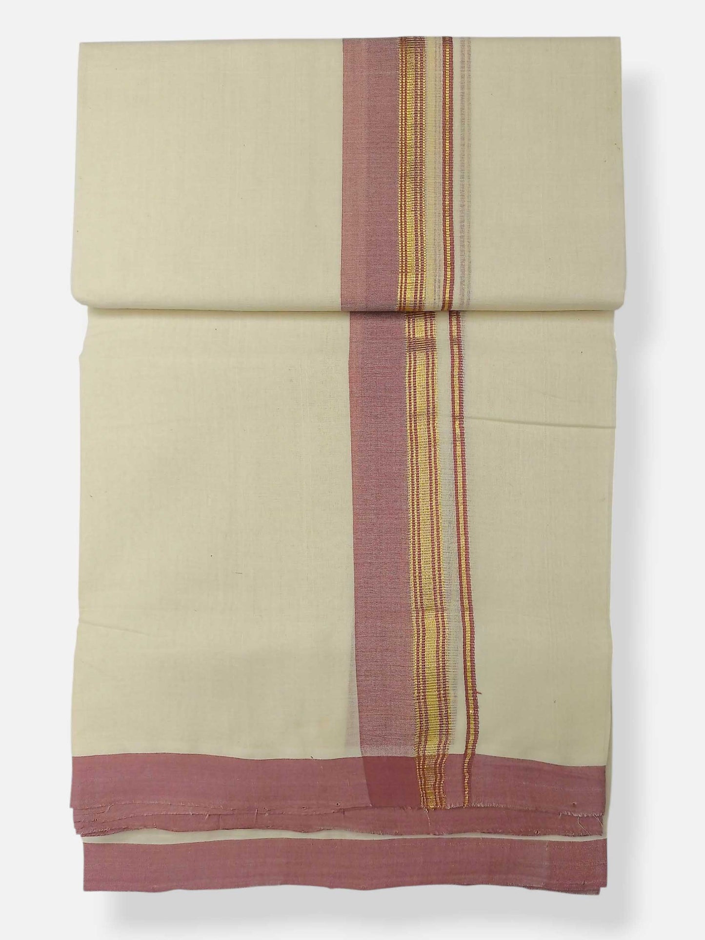 Balaramapuram Handloom Double Mundu Pure Cotton with Pink Border