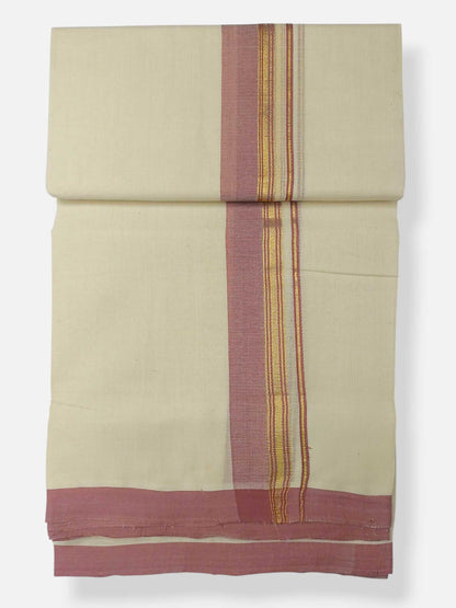Balaramapuram Handloom Double Mundu Pure Cotton with Pink Border