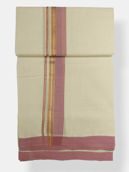 Balaramapuram Handloom Double Mundu Pure Cotton with Pink Border