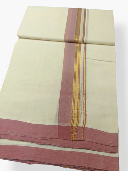 Balaramapuram Handloom Double Mundu Pure Cotton with Pink Border