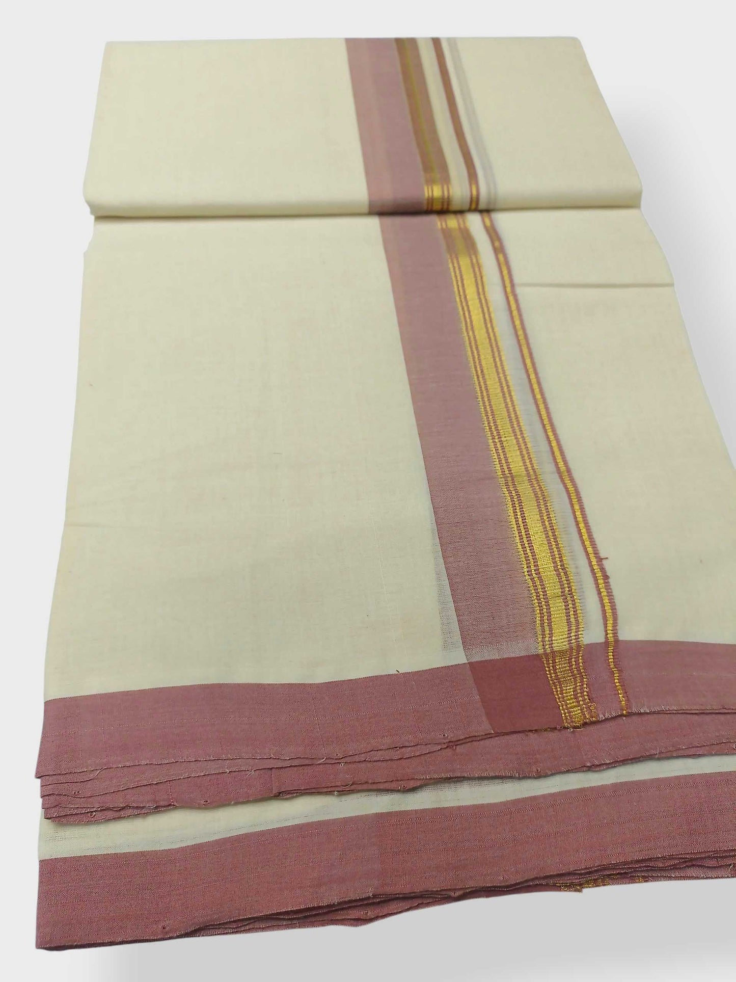 Balaramapuram Handloom Double Mundu Pure Cotton with Pink Border