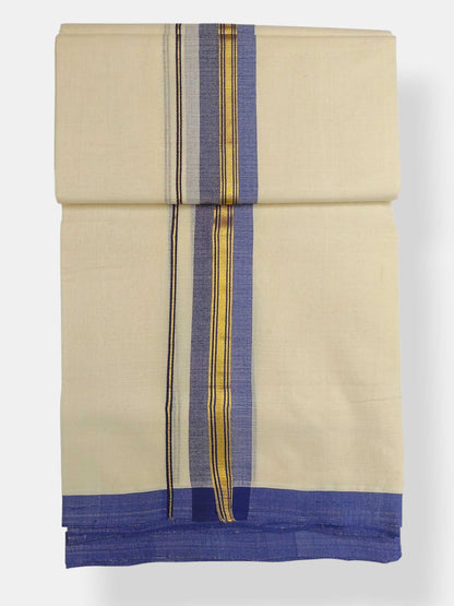 Balaramapuram Handloom Double Mundu Pure Cotton with Blue Border