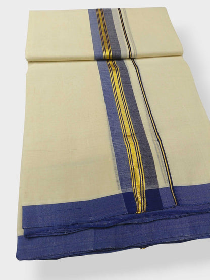 Balaramapuram Handloom Double Mundu Pure Cotton with Blue Border