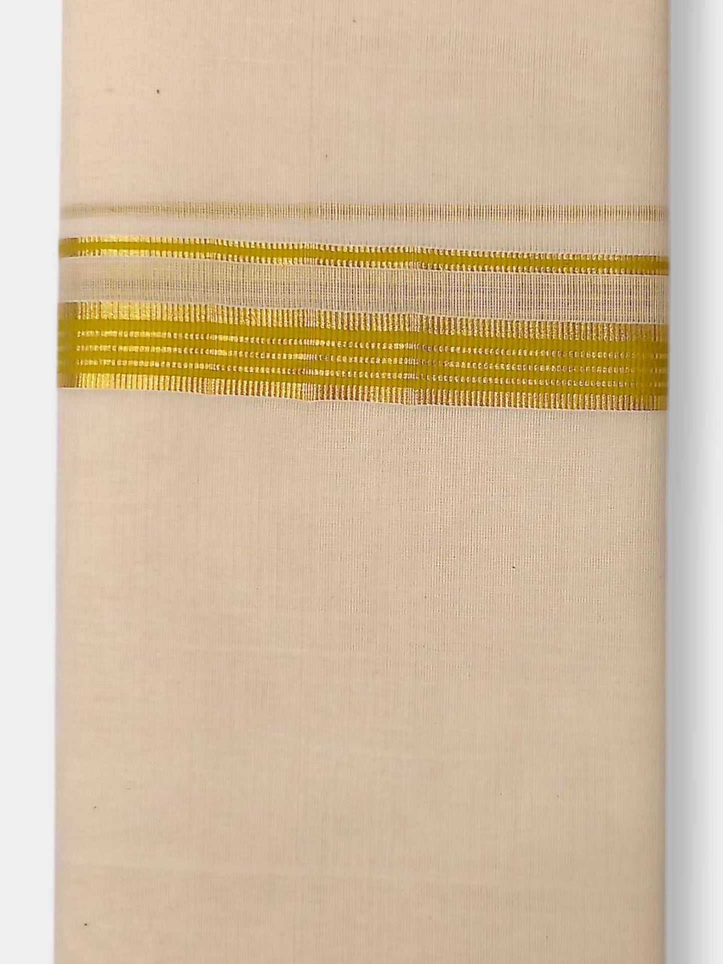 Balaramapuram Handloom Double Mundu Pure Cotton with Yellow Green Border