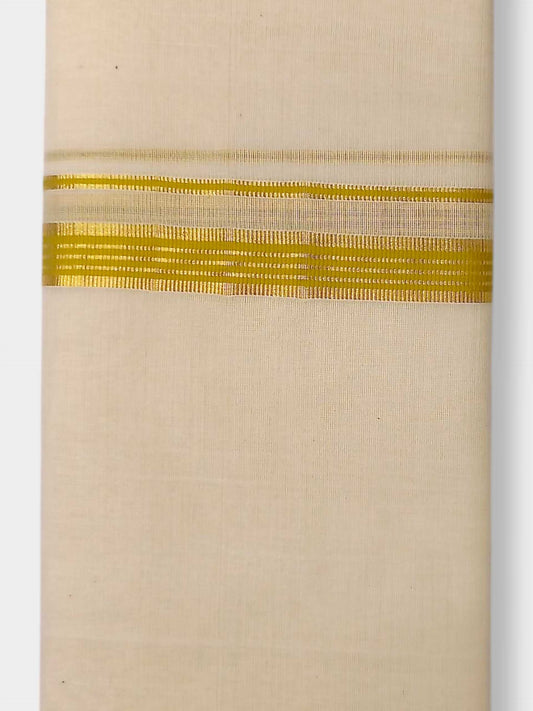 Balaramapuram Handloom Double Mundu Pure Cotton with Yellow Green Border