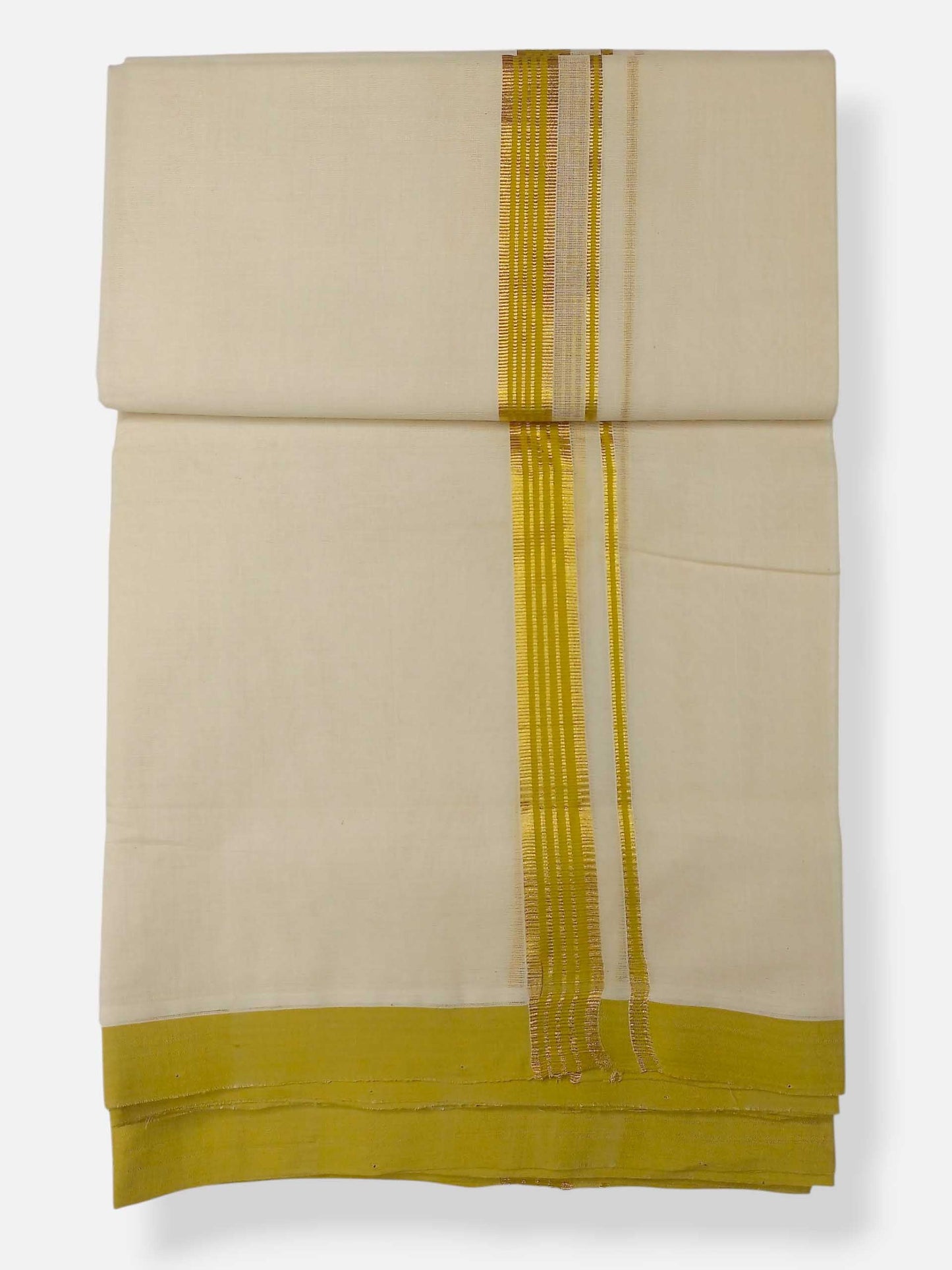 Balaramapuram Handloom Double Mundu Pure Cotton with Yellow Green Border