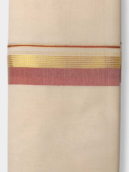 Balaramapuram Handloom Double Mundu Pure Cotton with Brown Border