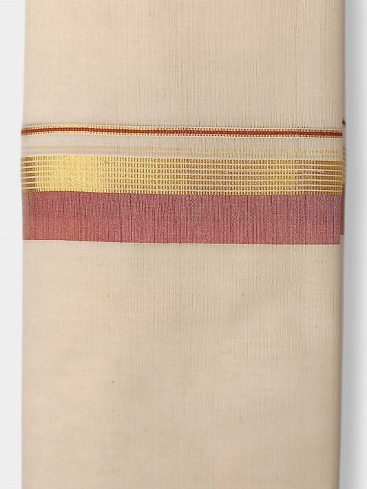 Balaramapuram Handloom Double Mundu Pure Cotton with Brown Border