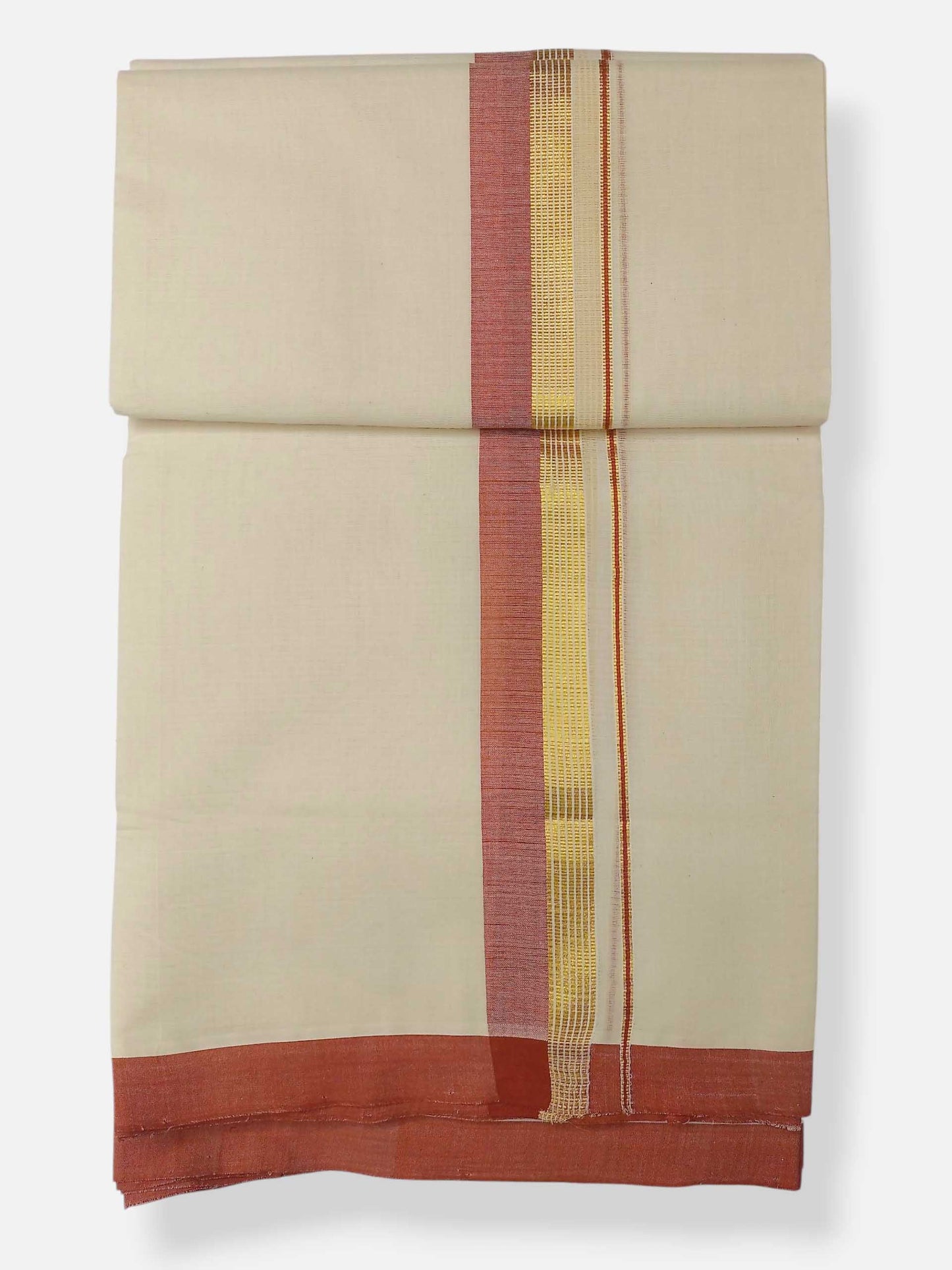 Balaramapuram Handloom Double Mundu Pure Cotton with Brown Border