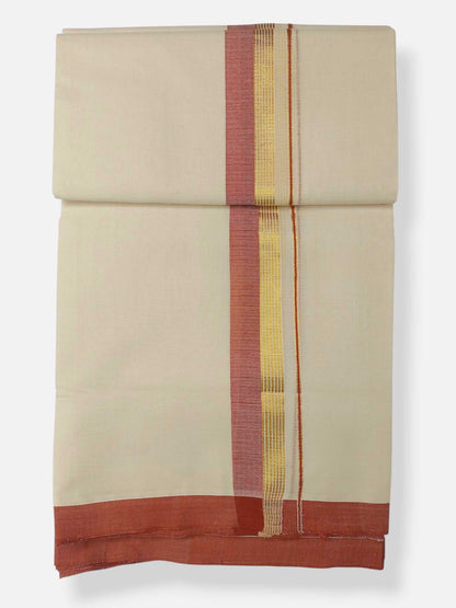 Balaramapuram Handloom Double Mundu Pure Cotton with Brown Border