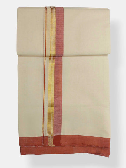 Balaramapuram Handloom Double Mundu Pure Cotton with Brown Border