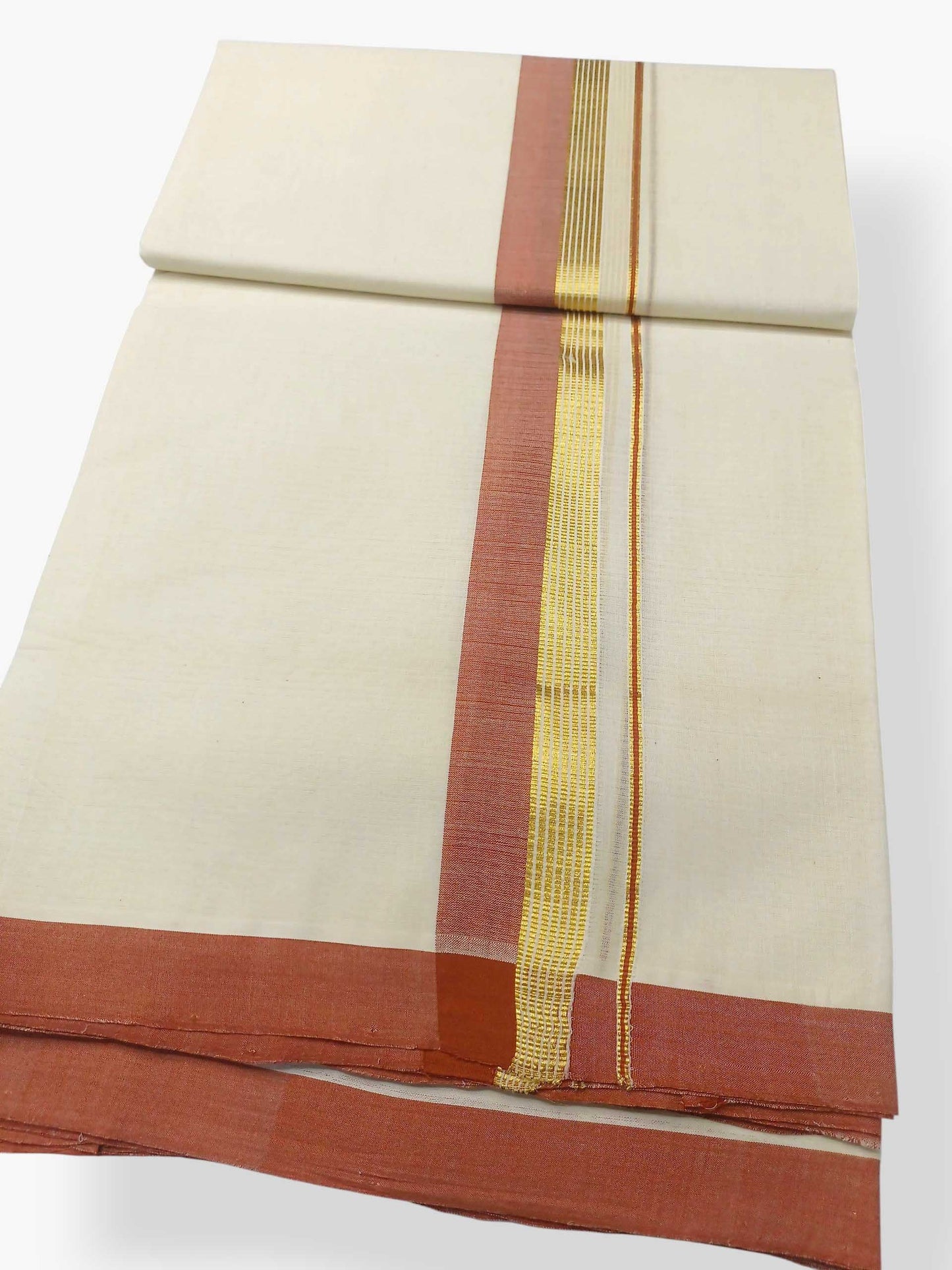 Balaramapuram Handloom Double Mundu Pure Cotton with Brown Border