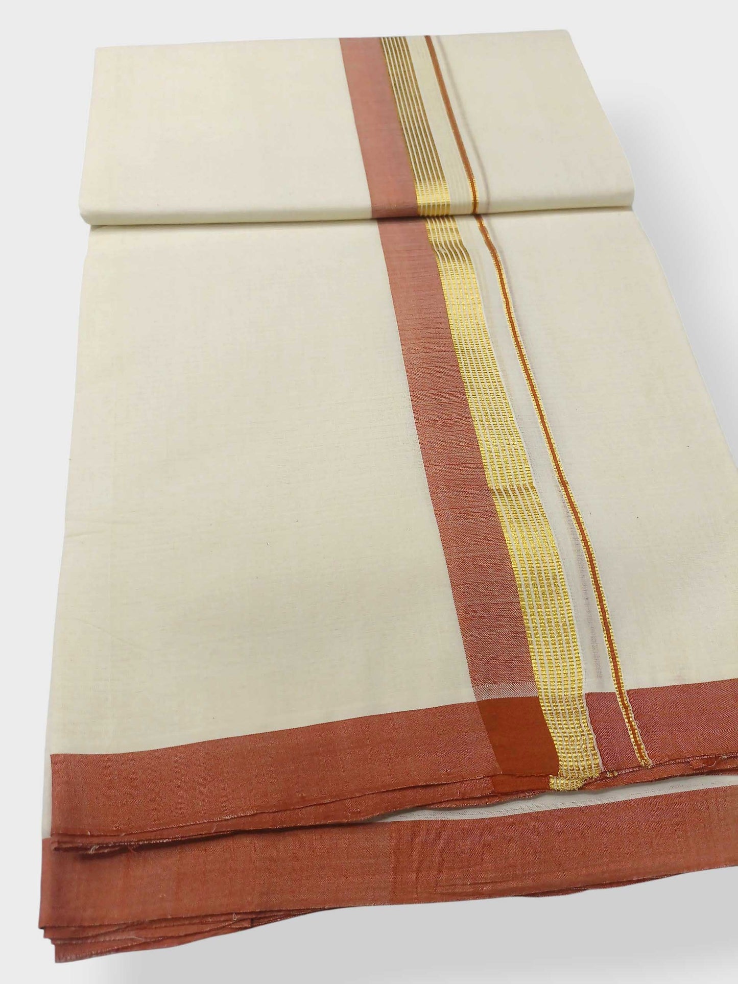 Balaramapuram Handloom Double Mundu Pure Cotton with Brown Border