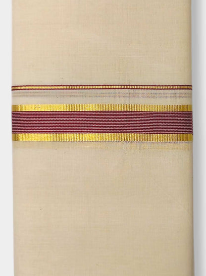 Balaramapuram Handloom Double Mundu Pure Cotton with Blue Border