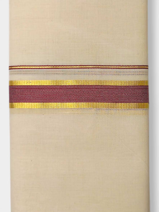 Balaramapuram Handloom Double Mundu Pure Cotton with Blue Border