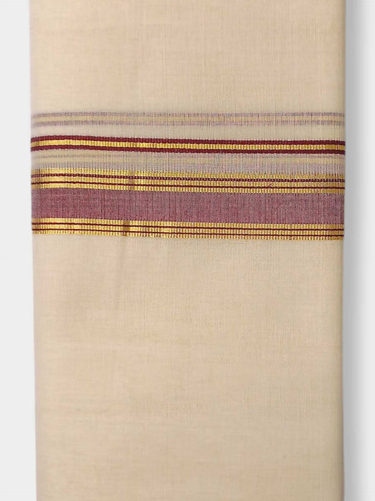 Balaramapuram Handloom Double Mundu Pure Cotton with Maroon Border