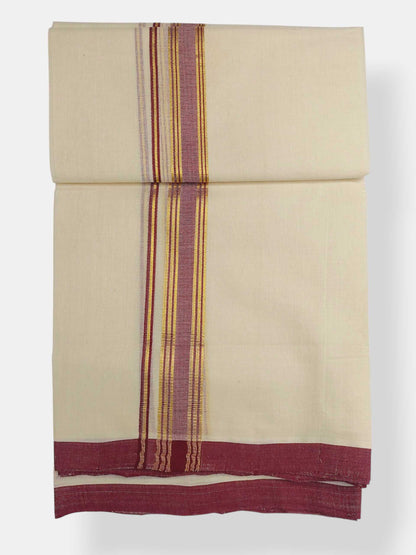 Balaramapuram Handloom Double Mundu Pure Cotton with Maroon Border