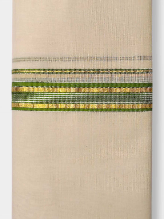 Balaramapuram Handloom Double Mundu Pure Cotton with Green Border