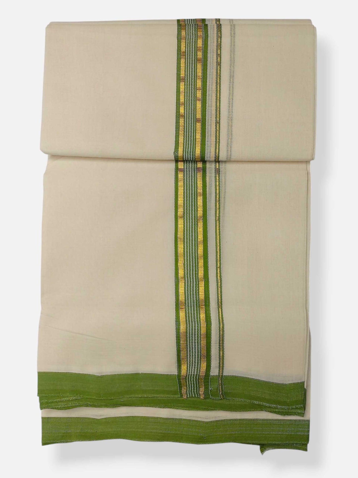 Balaramapuram Handloom Double Mundu Pure Cotton with Green Border