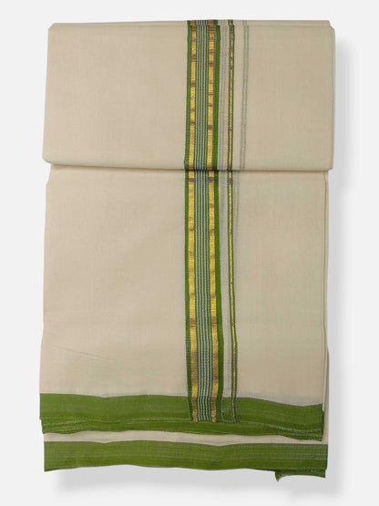 Balaramapuram Handloom Double Mundu Pure Cotton with Green Border