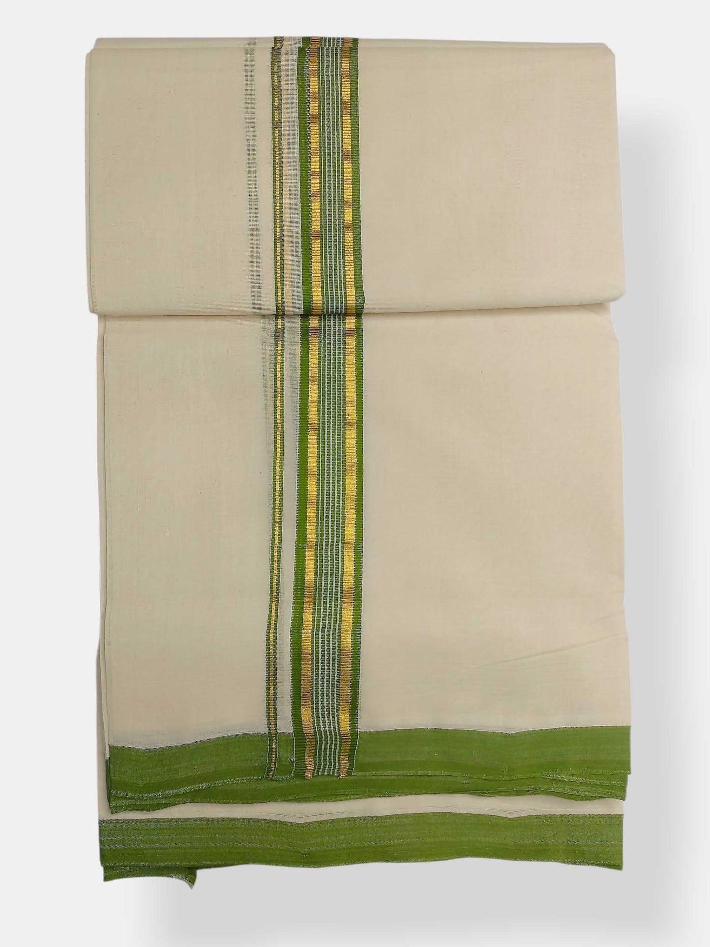 Balaramapuram Handloom Double Mundu Pure Cotton with Green Border