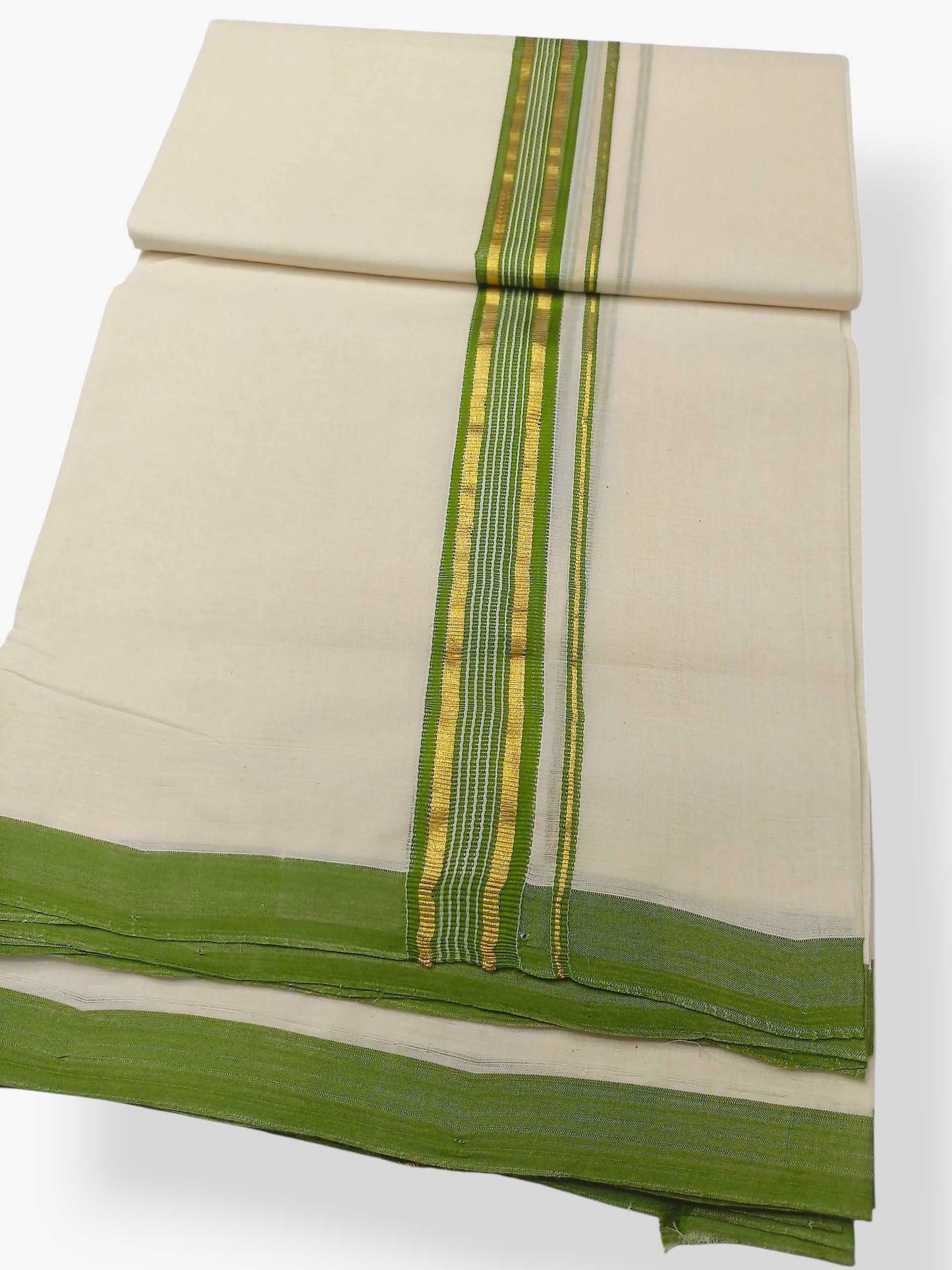 Balaramapuram Handloom Double Mundu Pure Cotton with Green Border