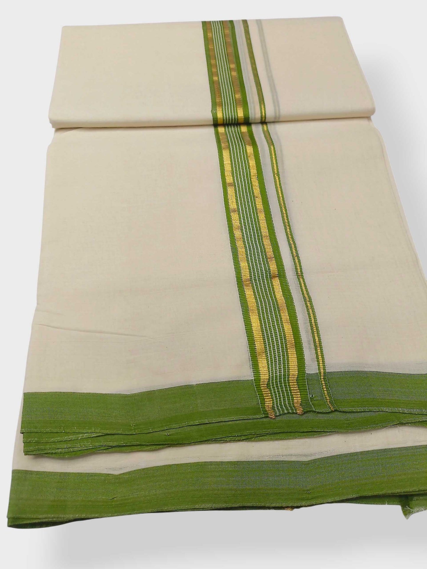 Balaramapuram Handloom Double Mundu Pure Cotton with Green Border
