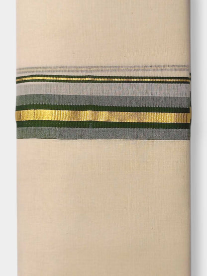 Balaramapuram Handloom Double Mundu Pure Cotton with Green Border