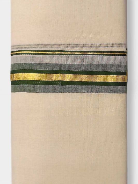 Balaramapuram Handloom Double Mundu Pure Cotton with Green Border