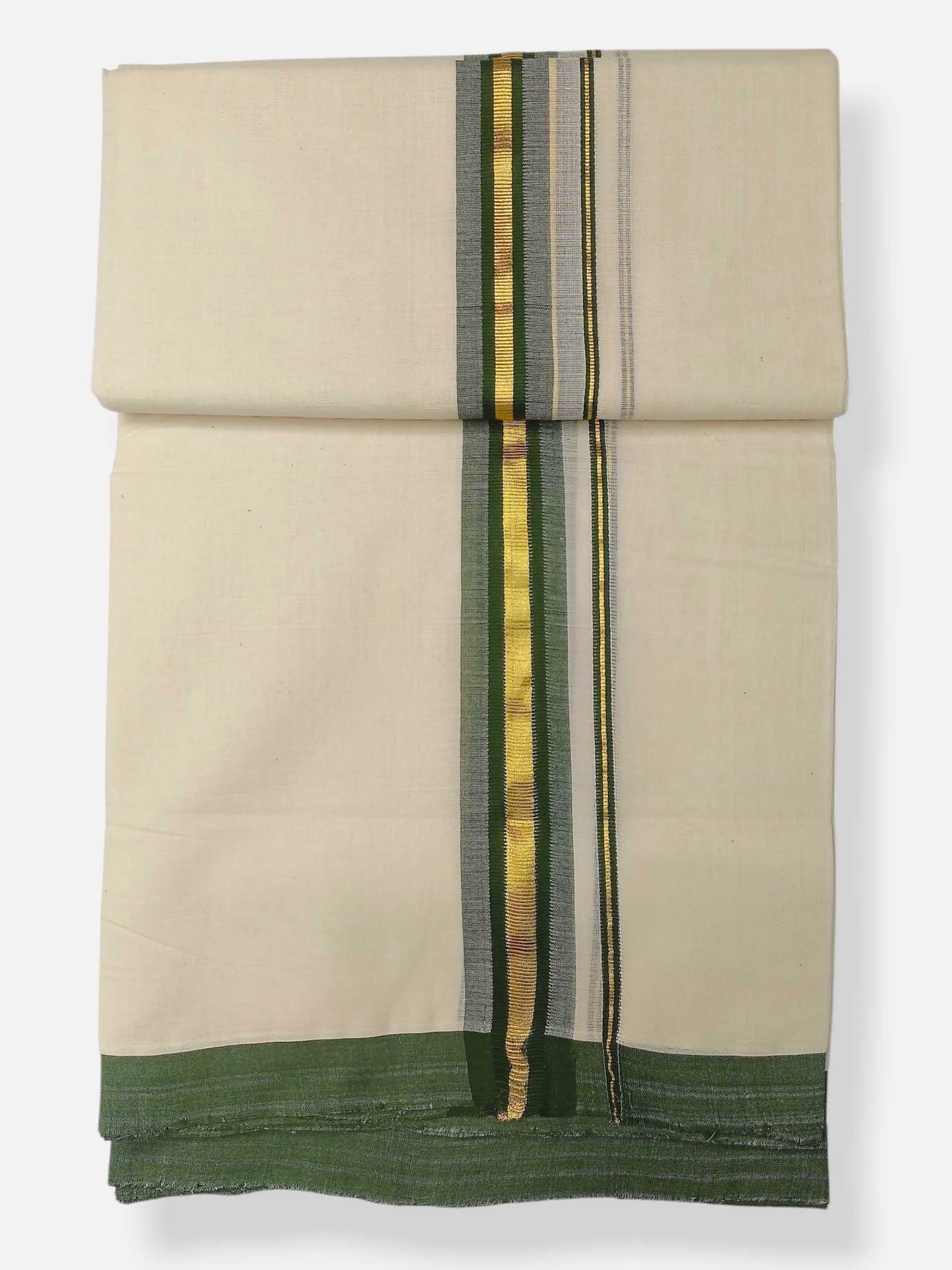 Balaramapuram Handloom Double Mundu Pure Cotton with Green Border