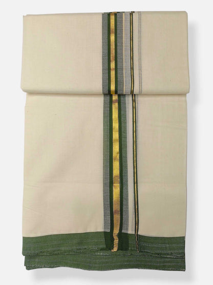 Balaramapuram Handloom Double Mundu Pure Cotton with Green Border